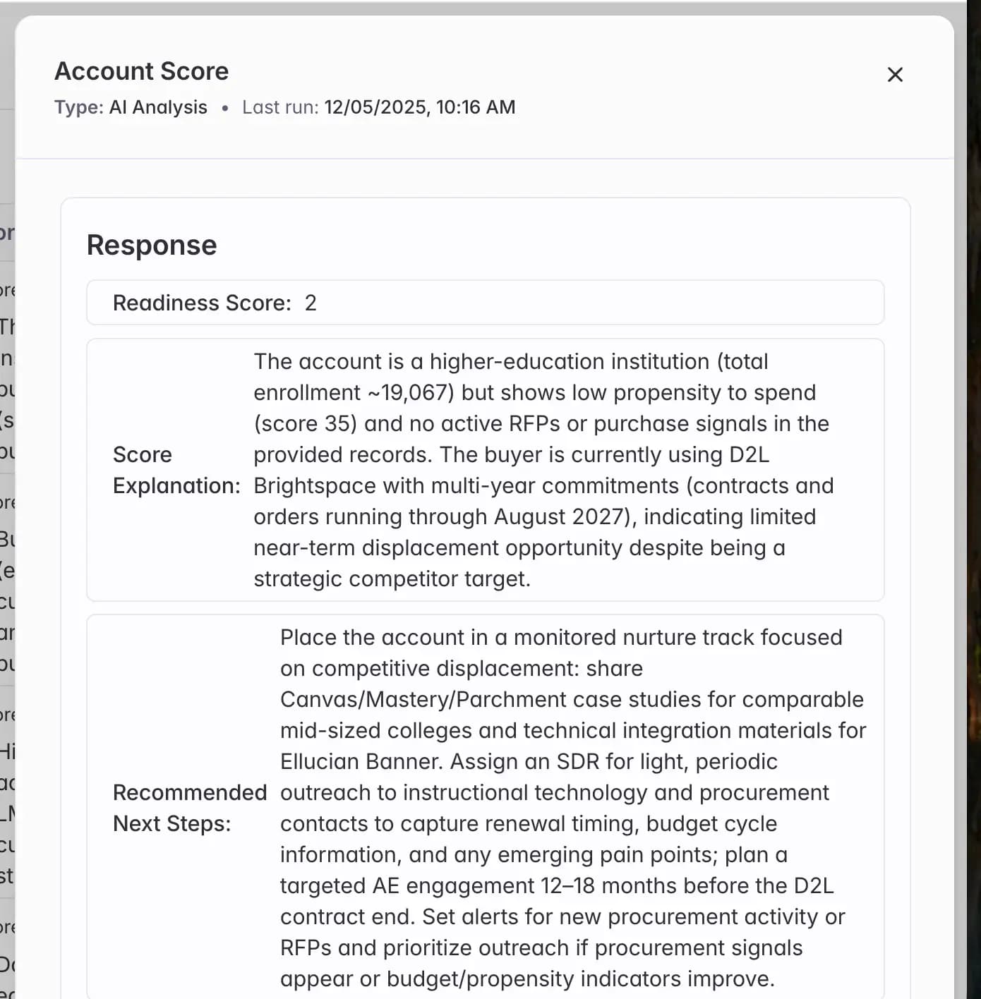 Starbridge account score for a government account